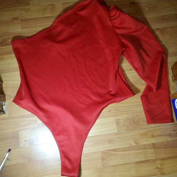 Plus Scuba Red One Shoulder Body Suit - Picture 5 of 8